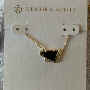 Kendra Scott Cheerleader Gold Necklace with Black Pendant New